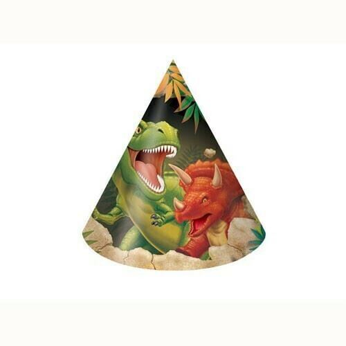  Dino Blast Party Hats Cone Shaped Child Size Pack Of 8
