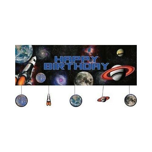  Space Blast Giant Party Banner Happy Birthday Plastic & Cardboard Cutouts (152cm x 51cm) 