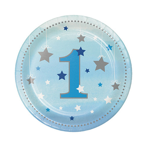 One Little Star Boy Lunch Plates 1st Birthday Paper 17cm 8 Pack