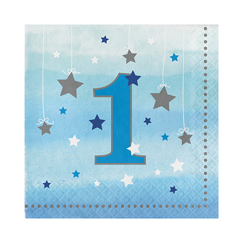 One Little Star Boy Lunch Napkins 1st Birthday 16 Pack