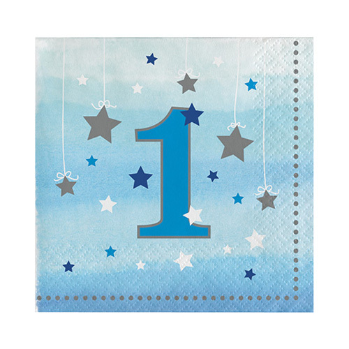 One Little Star Boy Beverage Napkins 1st Birthday 16 Pack