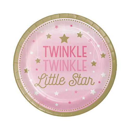 One Little Star Girl Dinner Plates Twinkle Twinkle Little Star Paper 22cm 8 Pack