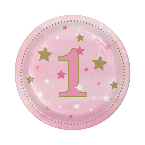 One Little Star Girl Lunch Plates 1st Birthday Paper 17cm 8 Pack