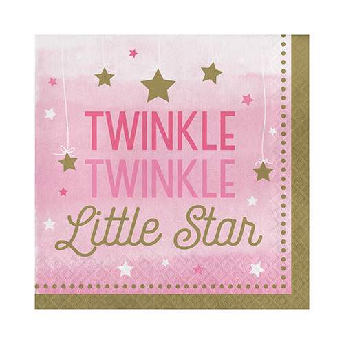One Little Star Girl Lunch Napkins Twinkle Twinkle Little Star 16 Pack