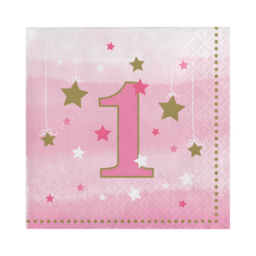 One Little Star Girl Beverage Napkins 1st Birthday 16 Pack