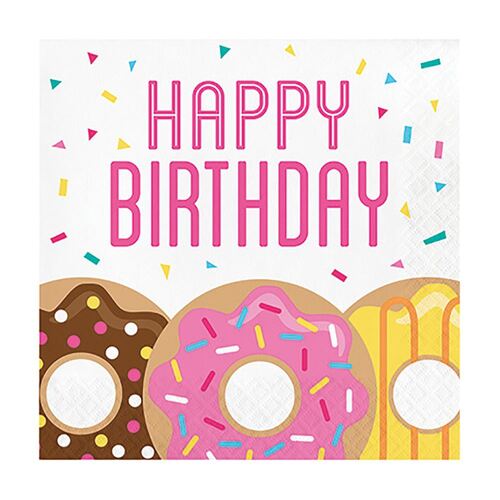 Donut Time Lunch Napkins Happy Birthday 16 Pack