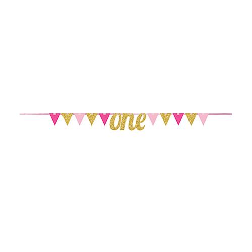 Banner Pennant one Gold & Pink Glittered