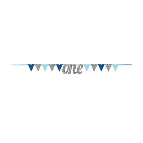 Banner Pennant one Silver & Blue Glittered