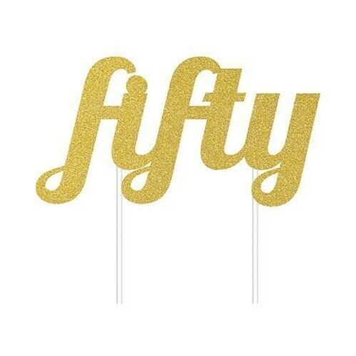 Cake Topper Fifty Gold Glittered