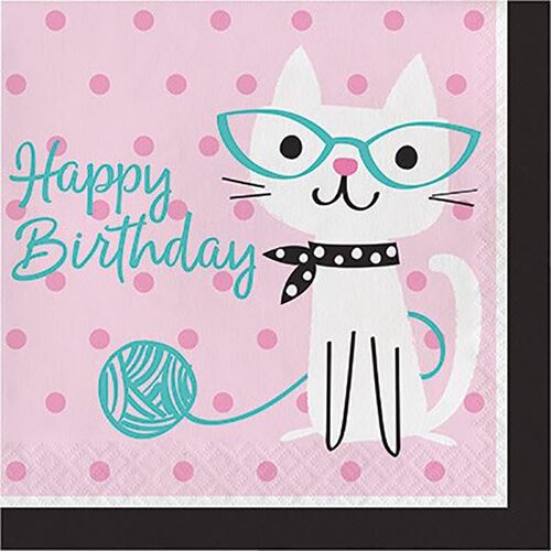 Purrfect Party Luncheon Napkins Happy Birthday (33cm x 33cm) 16 Pack
