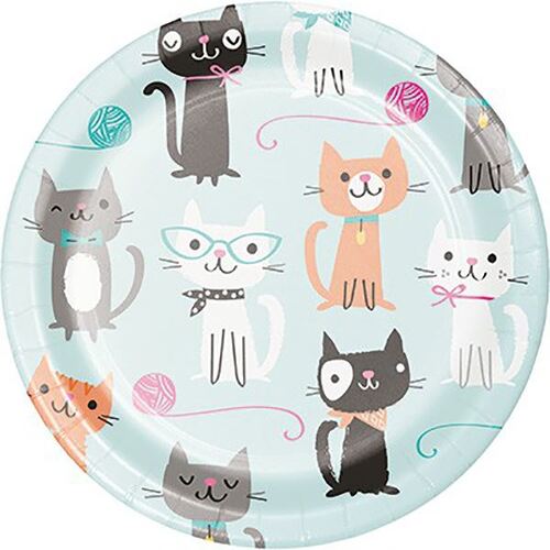 Purrfect Party 17cm 8 Pack Luncheon Plates Paper Round 