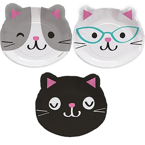 Purrfect Party 23cm x 20cm 8 Pack Dinner Plates Shaped Paper 