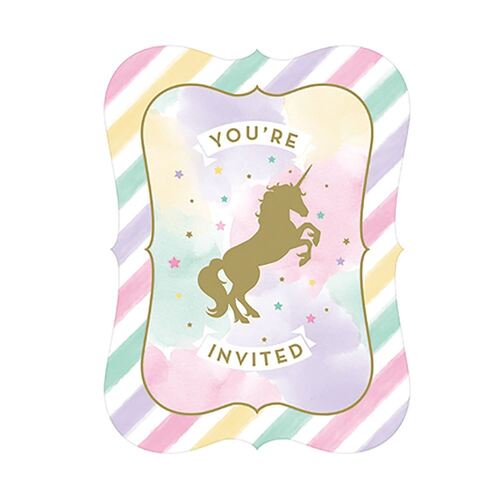 Unicorn Sparkle Invitations Postcard Style Foil Stamped 8 Pack