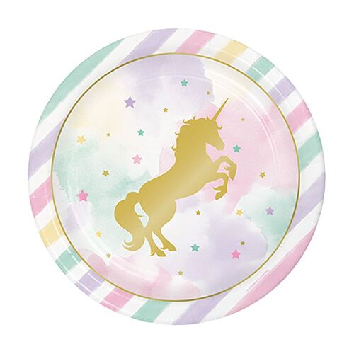 Unicorn Sparkle Dinner Plates Paper & Gold Foil Stamped 22cm 8 Pack
