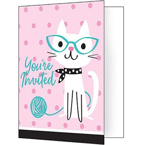 Purrfect Party Invitations You'Re Invited & Pink Envelopes 8 Pack
