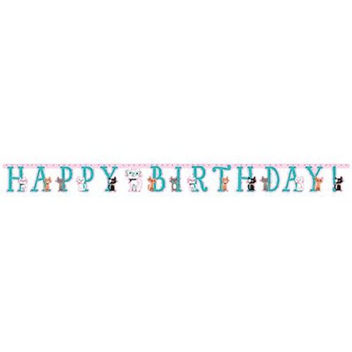 Purrfect Party Jointed Banner Happy Birthday Cardboard (3M x 18cm)