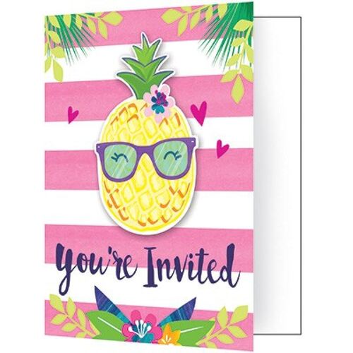 Pineapple N Friends Invitations Foldover Style 10cm x 12cm 8 Pack