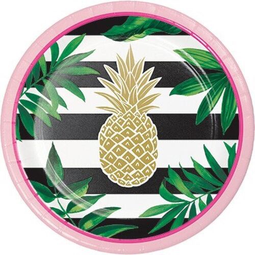 Pineapple Wedding Lunch Plates Paper & Foil Stamped 18cm 8 Pack