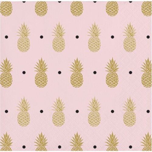 Pineapple Wedding Beverage Napkins Foil Stamped 16 Pack