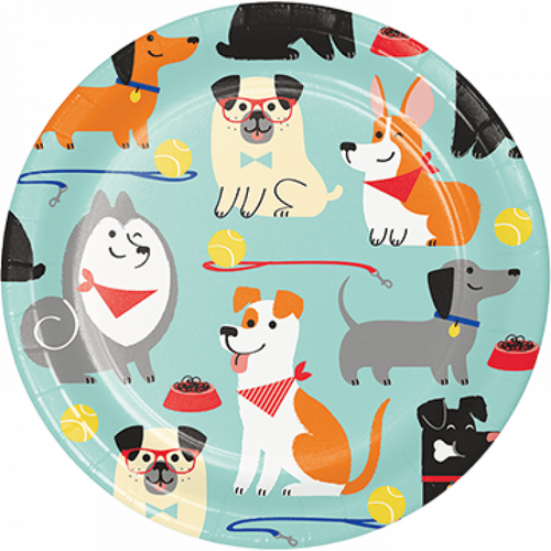 Dog Party Lunch Plates Paper 18cm 8 Pack