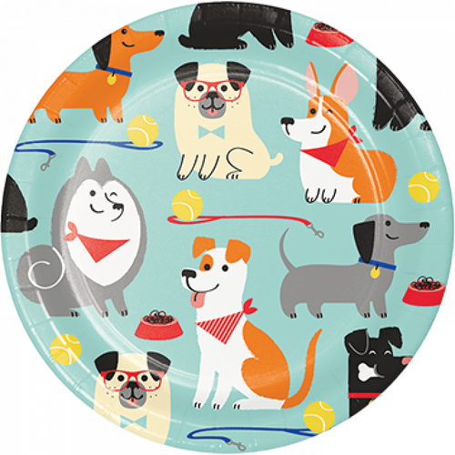 Dog Party Lunch Plates Paper 18cm 8 Pack