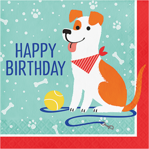Dog Party Lunch Napkins Happy Birthday 16 Pack
