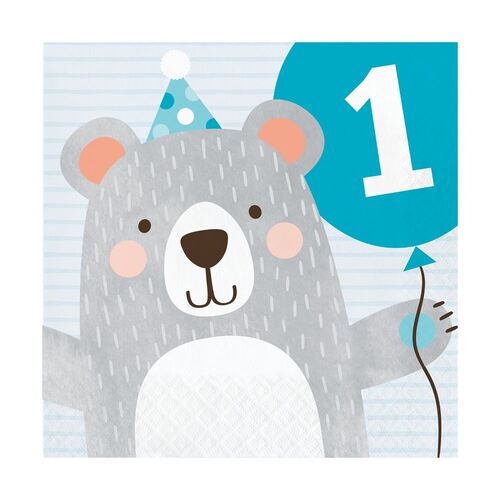 1st Birthday Bear Lunch Napkins 1st Birthday 16 Pack