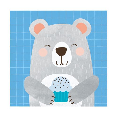 1st Birthday Bear Beverage Napkins 16 Pack