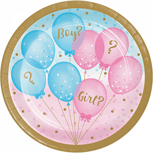 Gender Reveal Balloons Lunch Plates 18cm 8 Pack