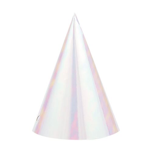 Iridescent Foil Cone Shaped Party Hats 8 Pack