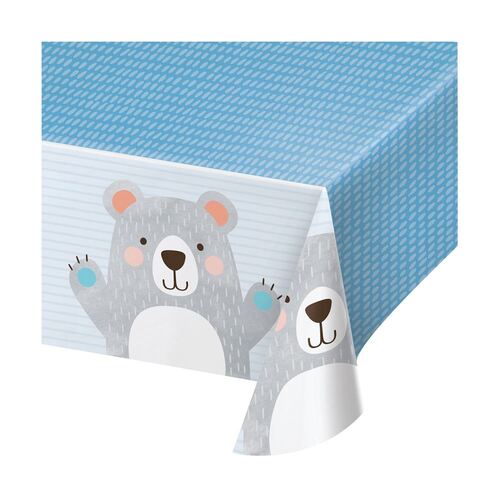 1st Birthday Bear Tablecover Plastic All Over Print 137cm x 259cm
