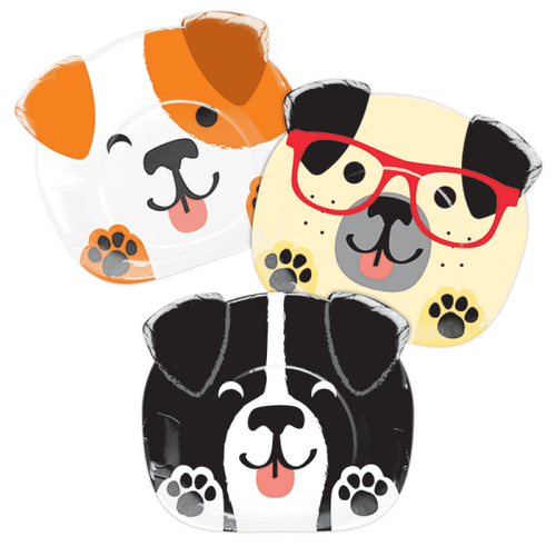 Dog Party Dinner Shaped Plates Paper Assorted Designs 22cm 8 Pack