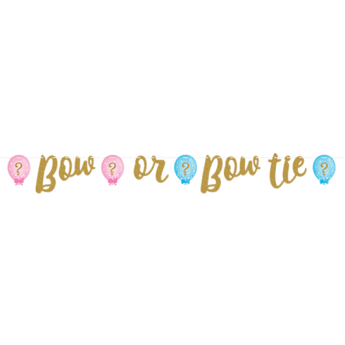 Gender Reveal Balloons Ribbon Banner Glittered Bow or Bow tie 20cm x 1.62m