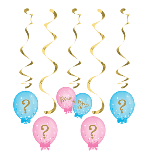 Gender Reveal Balloons Dizzy Danglers Hanging Swirls 5 Pack