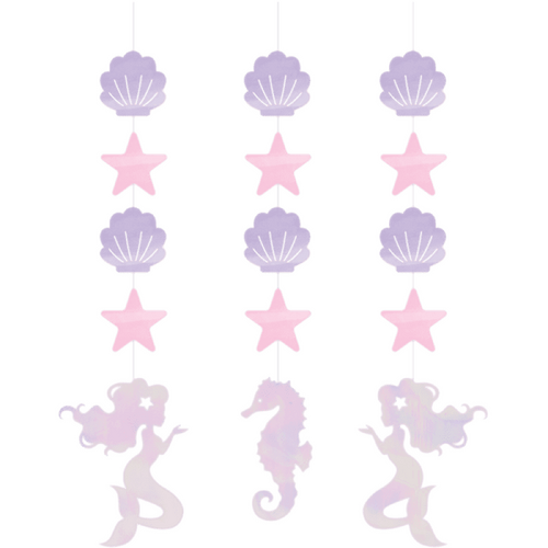 Mermaid Shine Iridescent Hanging String Cutouts 57cm 3 Pack