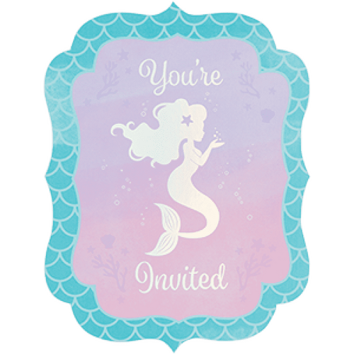 Mermaid Shine Iridescent Invitations Postcard Style 15cm x 11cm 8 Pack