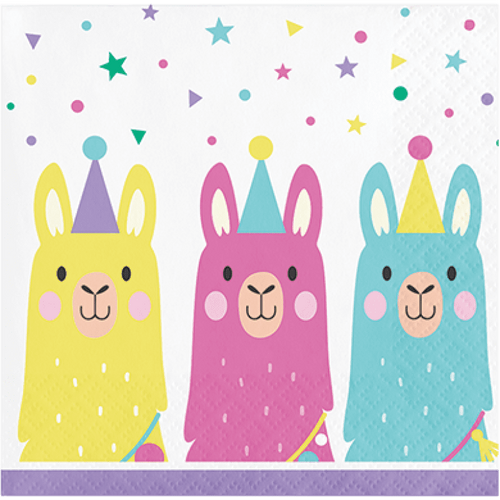 Llama Party Beverage Napkins 16 Pack