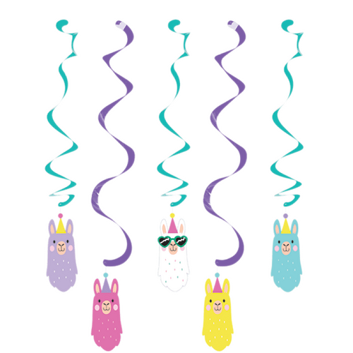 Llama Party Dizzy Danglers Hanging Swirls 5 Pack