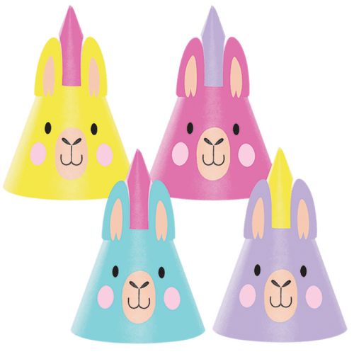 Llama Shaped Party Hats Assorted Designs 8 Pack