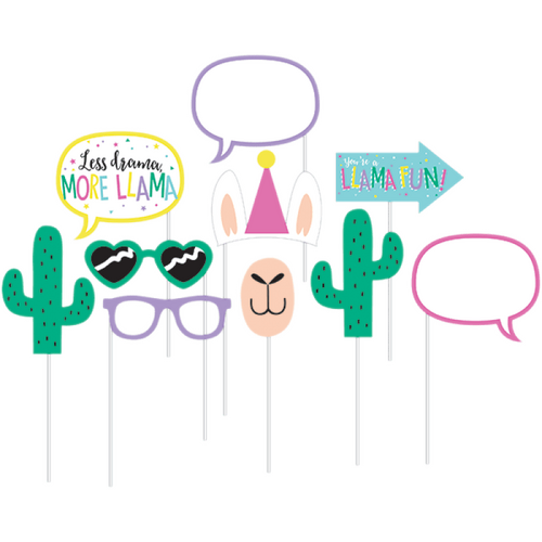 Llama Party Photo Booth Props Assorted Designs 10 Pack