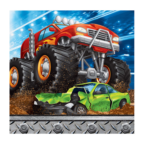 Monster Truck Rally Beverage Napkin 16 Pack