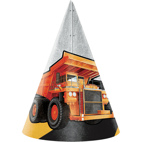 Big Dig Construction Cone Shaped Party Hats 8 Pack