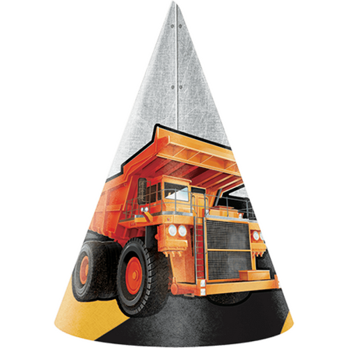 Big Dig Construction Cone Shaped Party Hats 8 Pack
