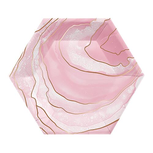 Rose All Day Lunch Plates Hexagonal Geode Design Rose Gold Foil 20cm 8 Pack