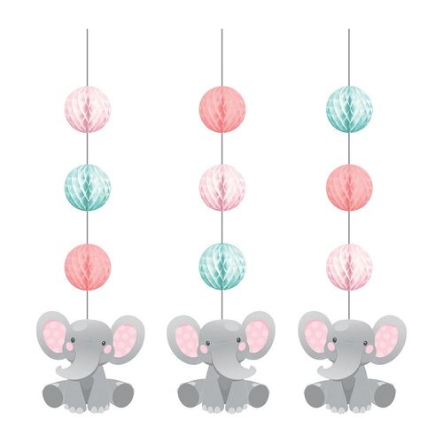 Enchanting Elephant Girl Hanging Honeycomb & Cutouts Decorations 3 Pack