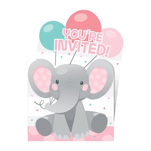 Enchanting Elephant Girl Invitations Pop-Up 15cm x 10cm 8 Pack