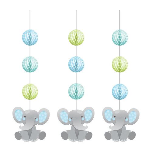 Enchanting Elephant Boy Hanging Honeycomb & Cutouts Decorations 3 Pack