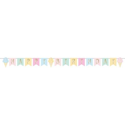 Ice Cream Party Decor Happy Birthday Ribbon Banner & Foil 15cm x 2.52m
