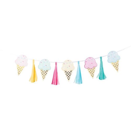 Ice Cream Party Decor Tassel Ribbon Banner & Foil 20cm x 1.4m