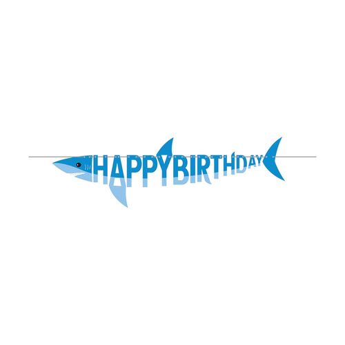 Shark Party Shaped Ribbon Banner Happy Birthday 33cm x 1.39m